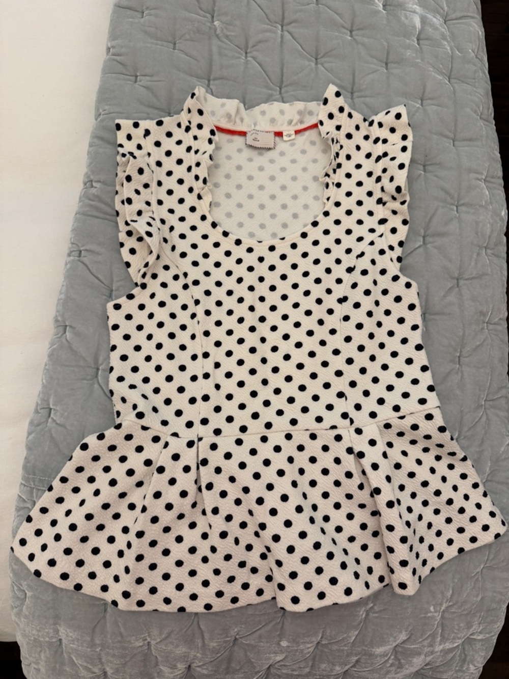 Anthropologie White Polka Dot Peplum Top